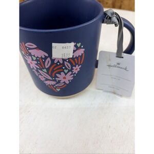 Hallmark Floral‎ Navy HEART Coffee Tea 16 oz Mug  20cm Tall New with Tags